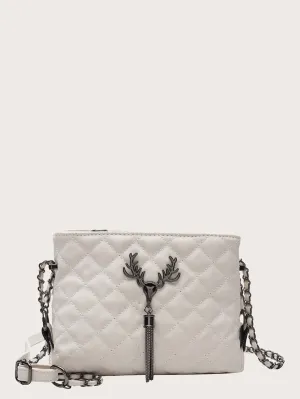 Tassel Charm Quilted Crossbody Bag