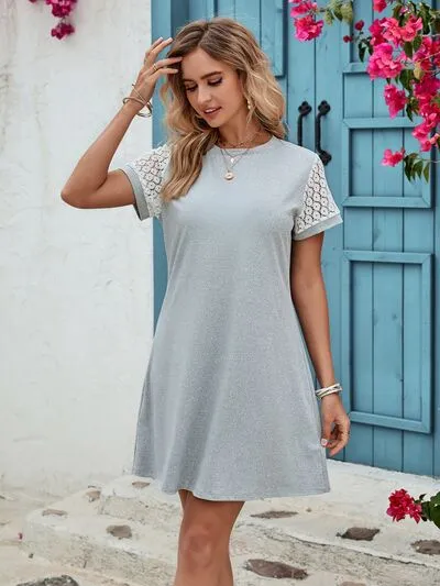 TEEK - Cloudy Blue Round Neck Short Sleeve Dress