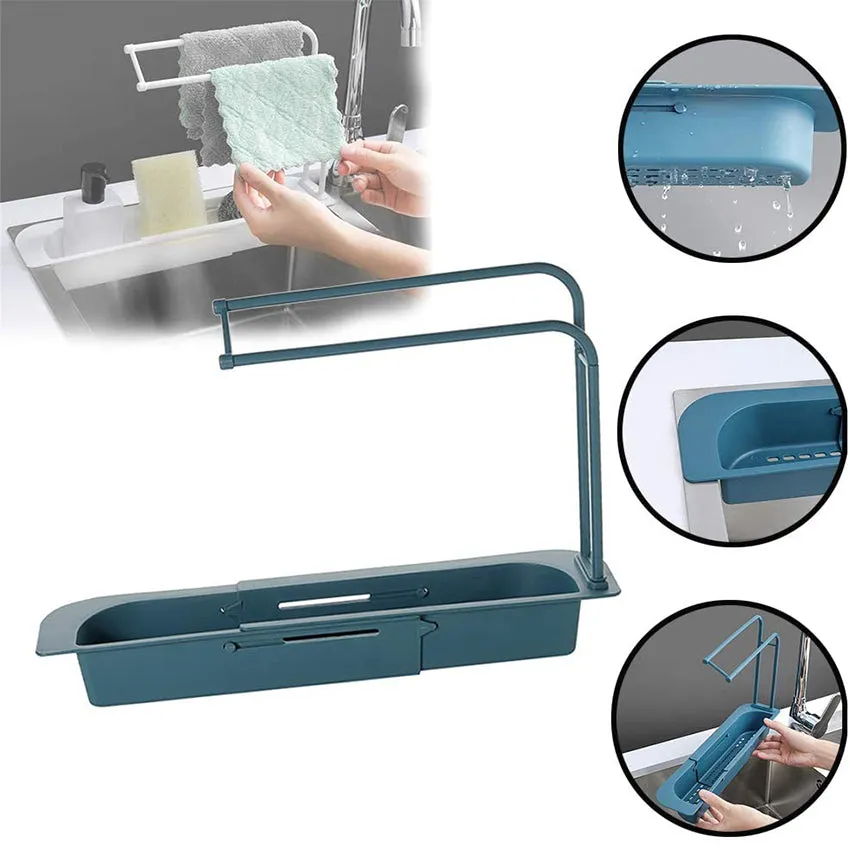 Telescopic Expandable Kitchen Sink Drain Basket Holder Rack F42-8-765 Blue