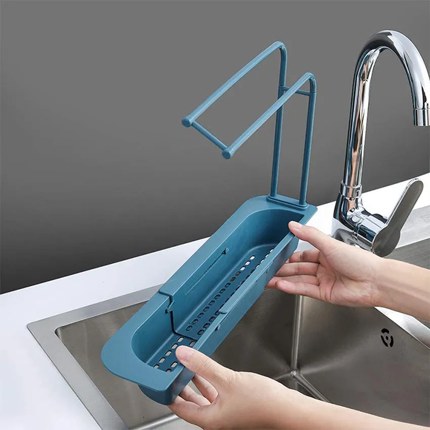 Telescopic Expandable Kitchen Sink Drain Basket Holder Rack F42-8-765 Blue