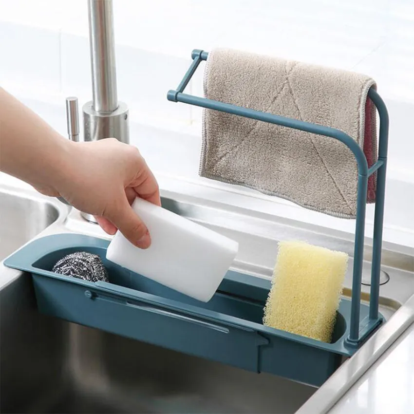 Telescopic Expandable Kitchen Sink Drain Basket Holder Rack F42-8-765 Blue