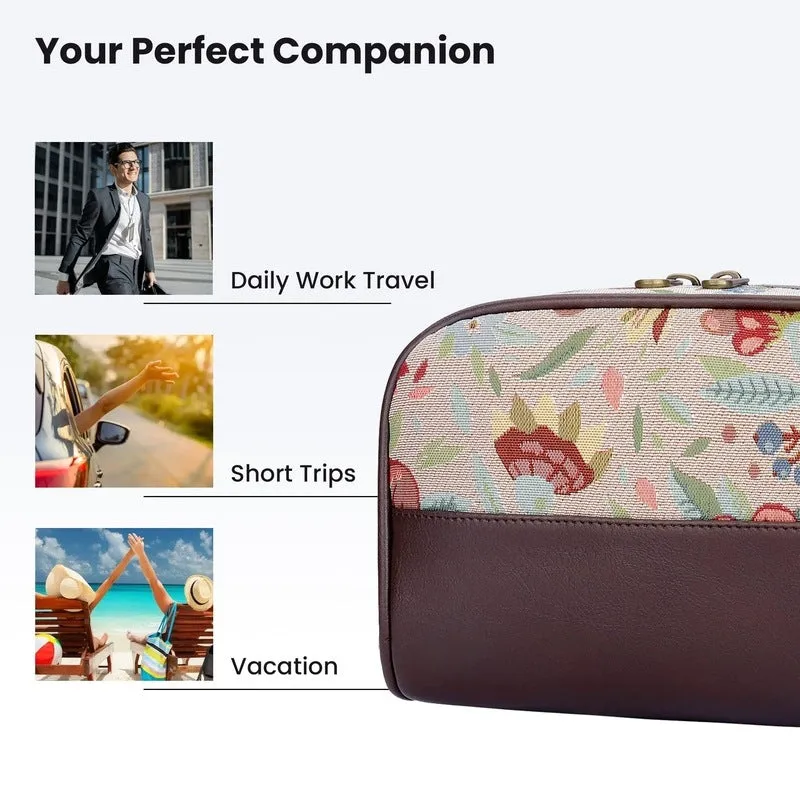 The Clownfish Flossy Multipurpose Tapestry Travel Pouch Toiletry Bag Shaving Kit Bag for Men Make-Up Pouch for Women Toiletry Bag for Men Travel Kit for Men & Women (Sky Blue- Floral)