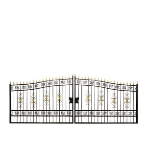 TMG Industrial 20-ft Bi-Parting Deluxe Wrought Iron Ornamental Gate, 100% Solid Forged Steel, Powder Coated, TMG-MG20