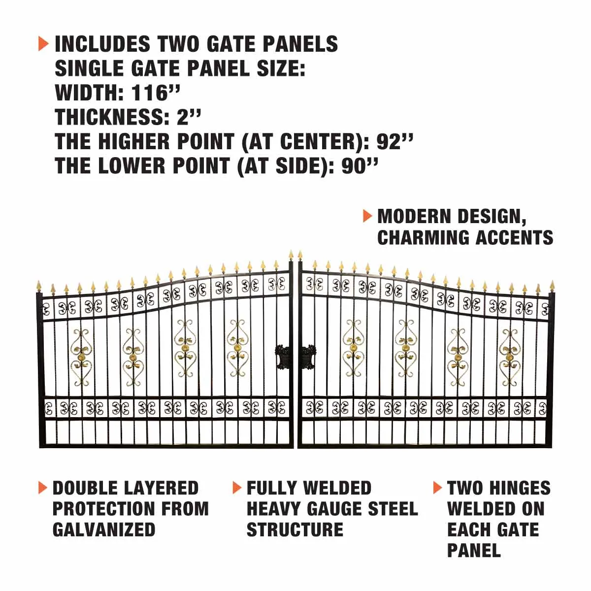 TMG Industrial 20-ft Bi-Parting Deluxe Wrought Iron Ornamental Gate, 100% Solid Forged Steel, Powder Coated, TMG-MG20