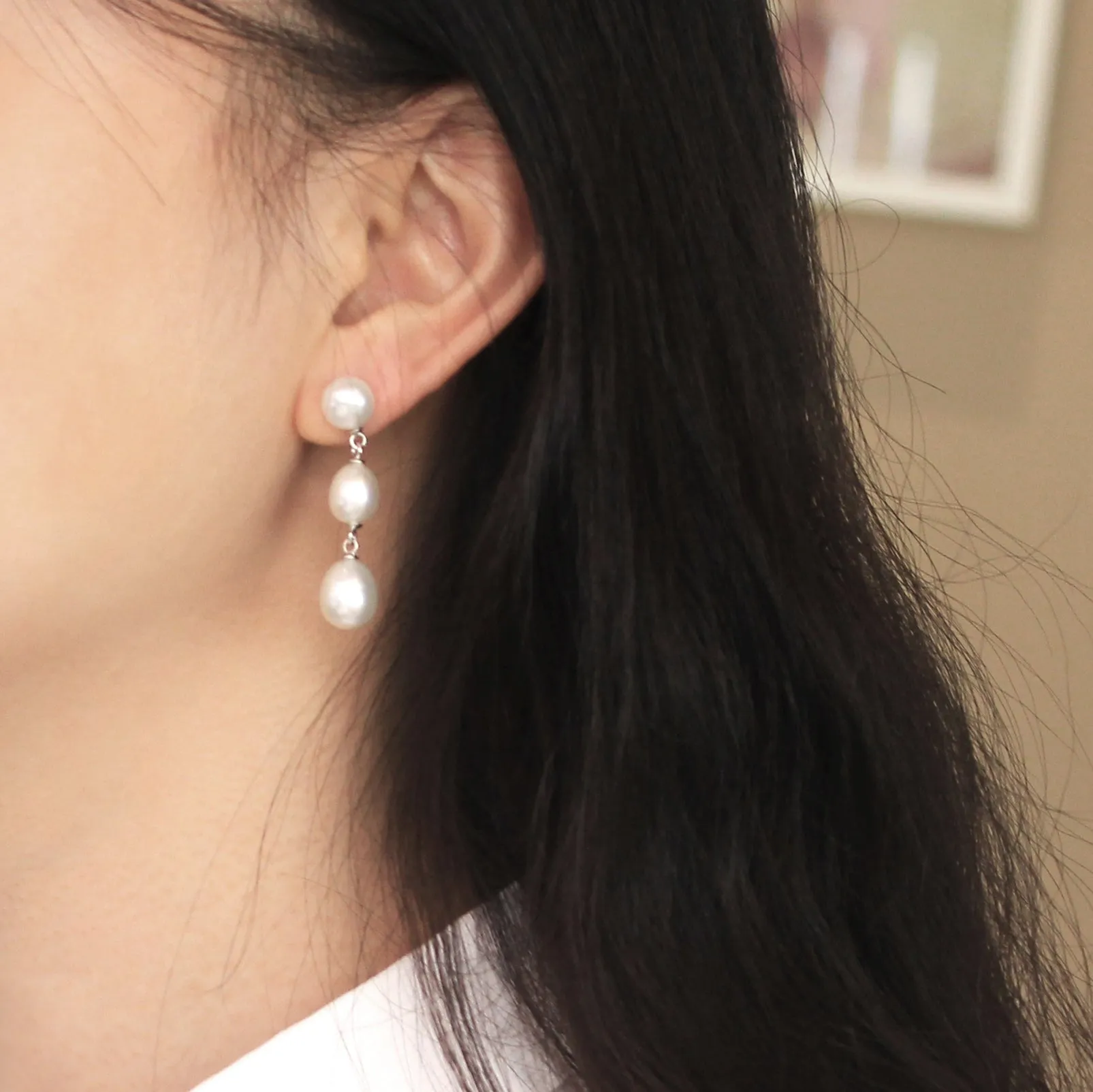 TRIPLE-THE-PEARL DROP EARRINGS