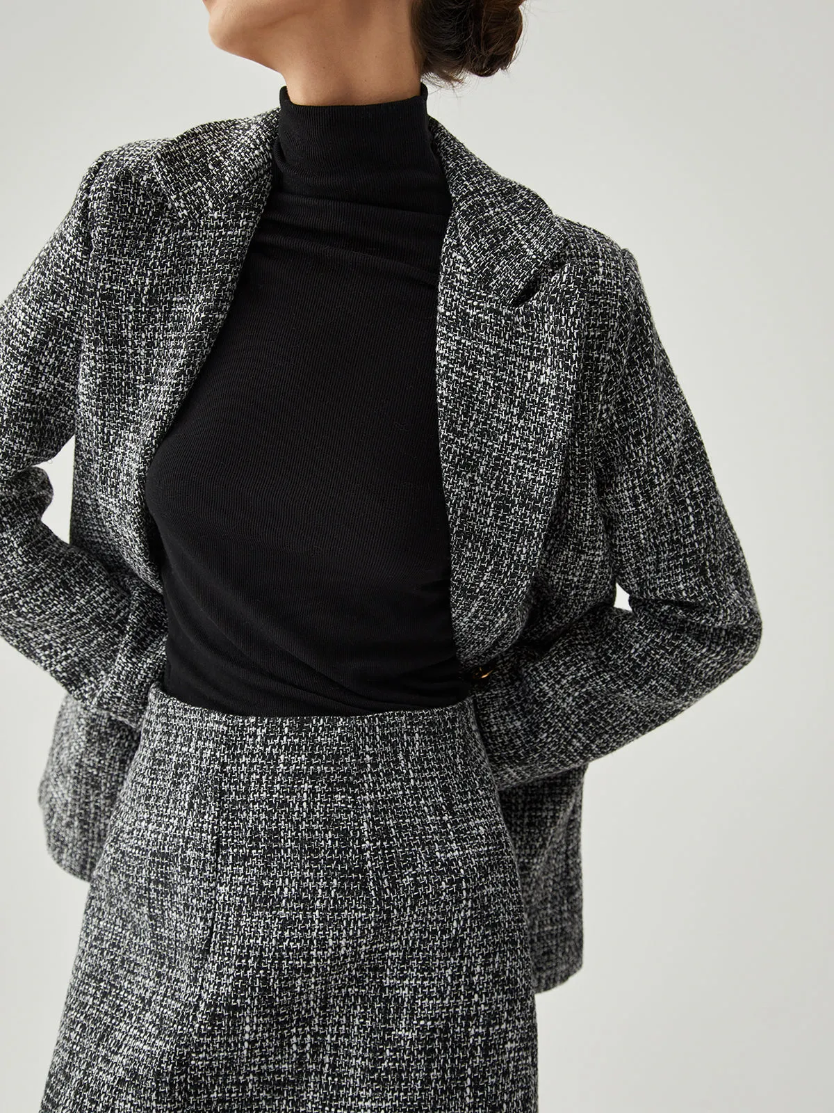 Tweed Button Graceful Detail Blazer