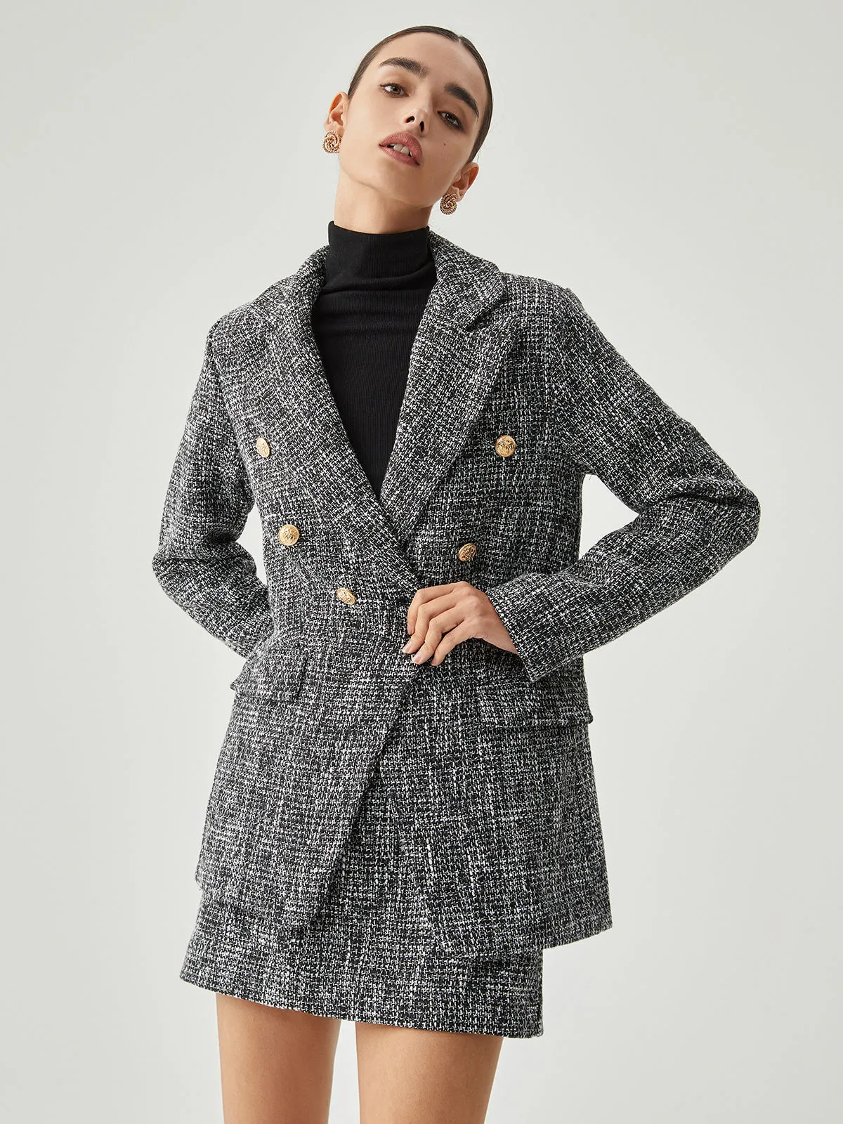 Tweed Button Graceful Detail Blazer