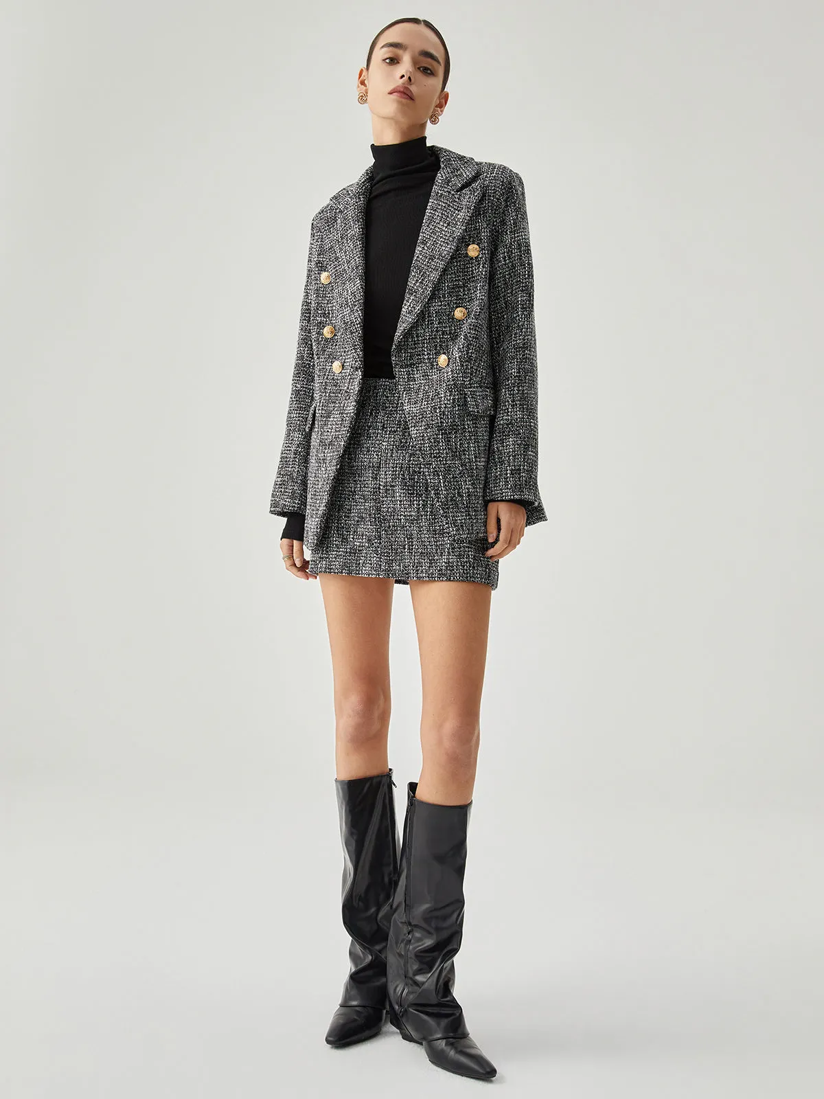 Tweed Button Graceful Detail Blazer