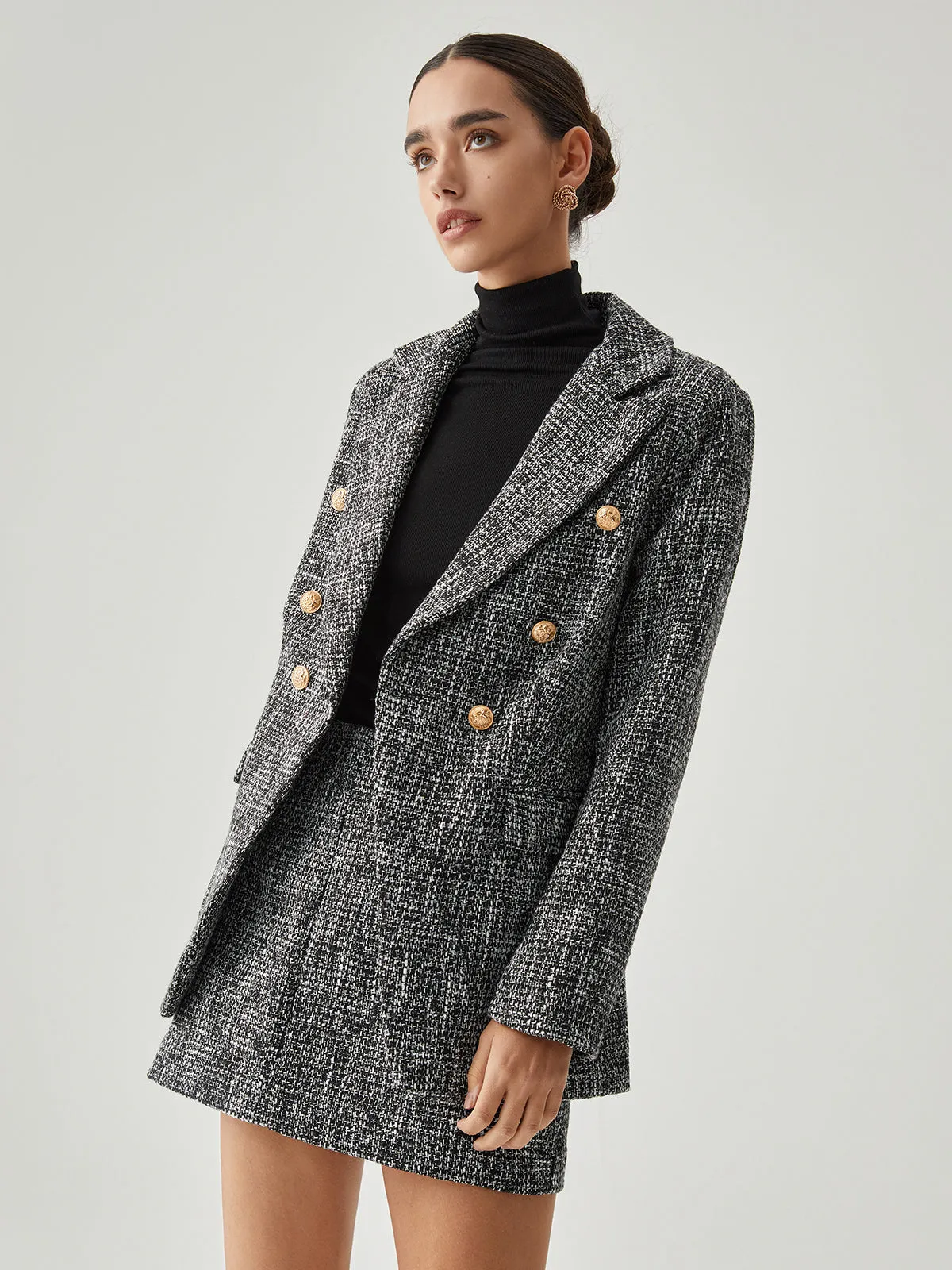 Tweed Button Graceful Detail Blazer