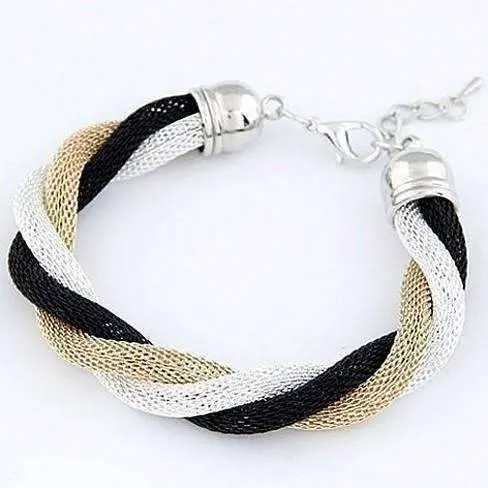 Twisted Metallic Mesh Bracelet- Black Gold & Silver