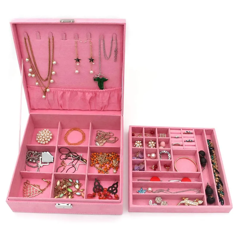 Two-Layer Jewelry Box Organizer Case With Lock -Blss0003 Pink