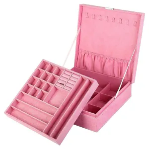 Two-Layer Jewelry Box Organizer Case With Lock -Blss0003 Pink