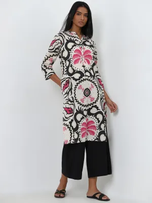 Utsa Black Printed Straight Cotton Kurta