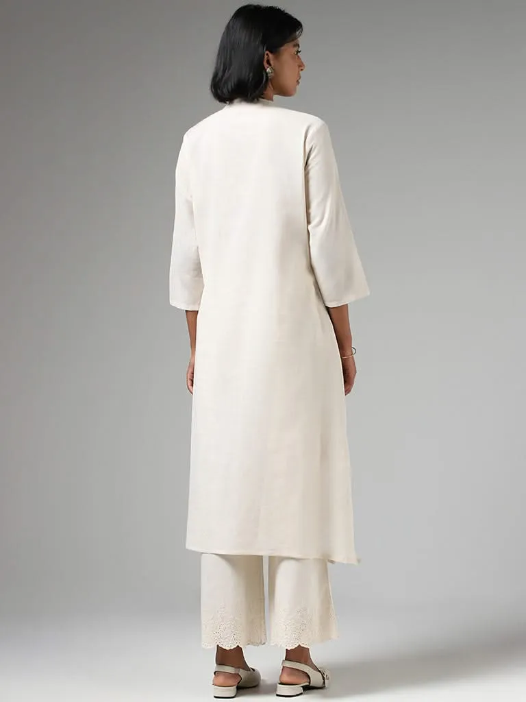 Utsa Floral Embroidered Off White Kurta