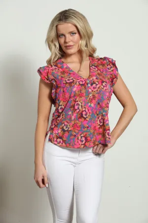 V Neck Button Ruffle Top | Melrose