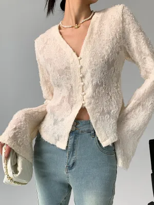 V-Neck Ruffle Graceful Long Sleeve Blouse