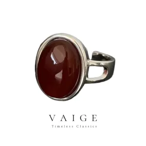 VAIGE Irregular Geometric Silver Ring with Striking Red Stone