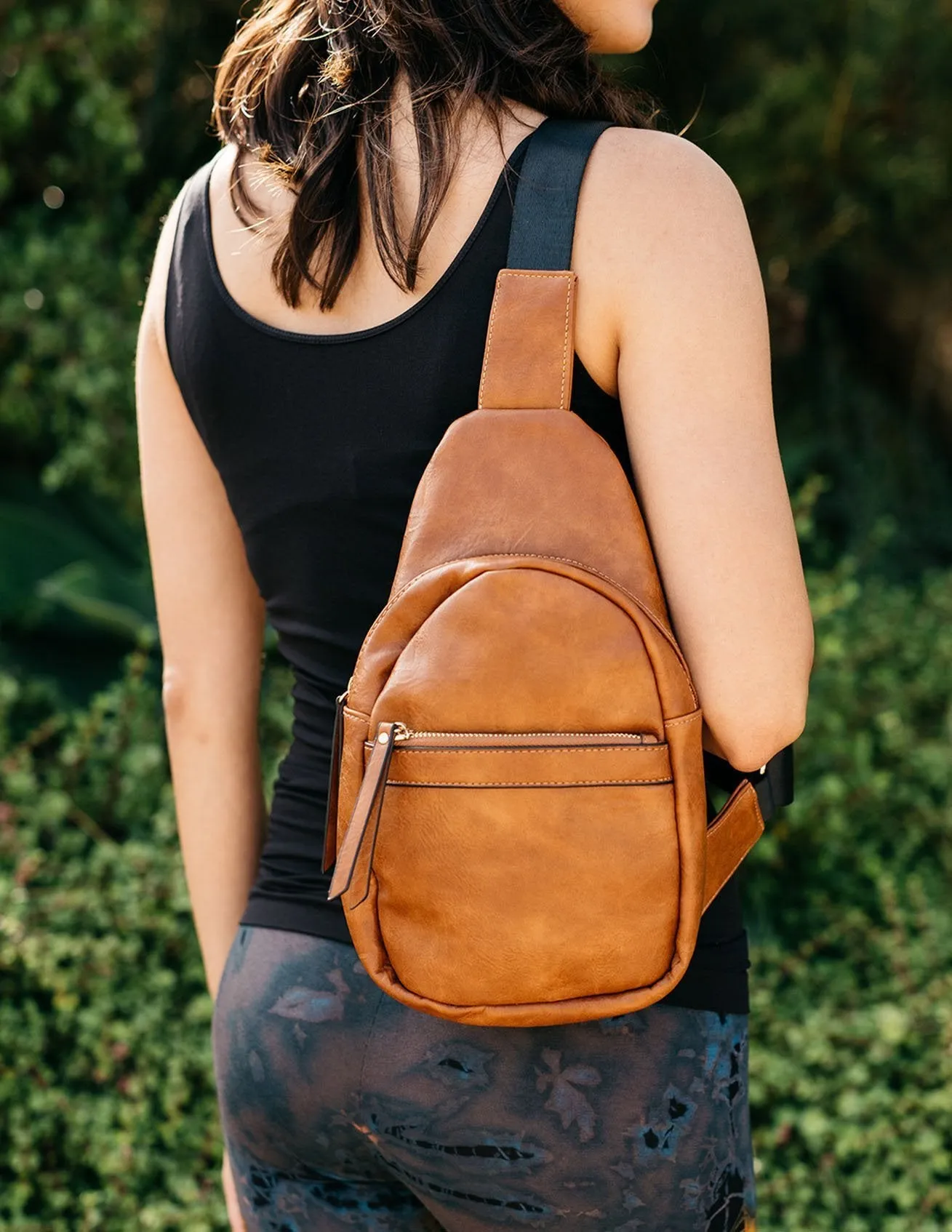 Vegan Leather Crossbody Shoulder Bag - Tan