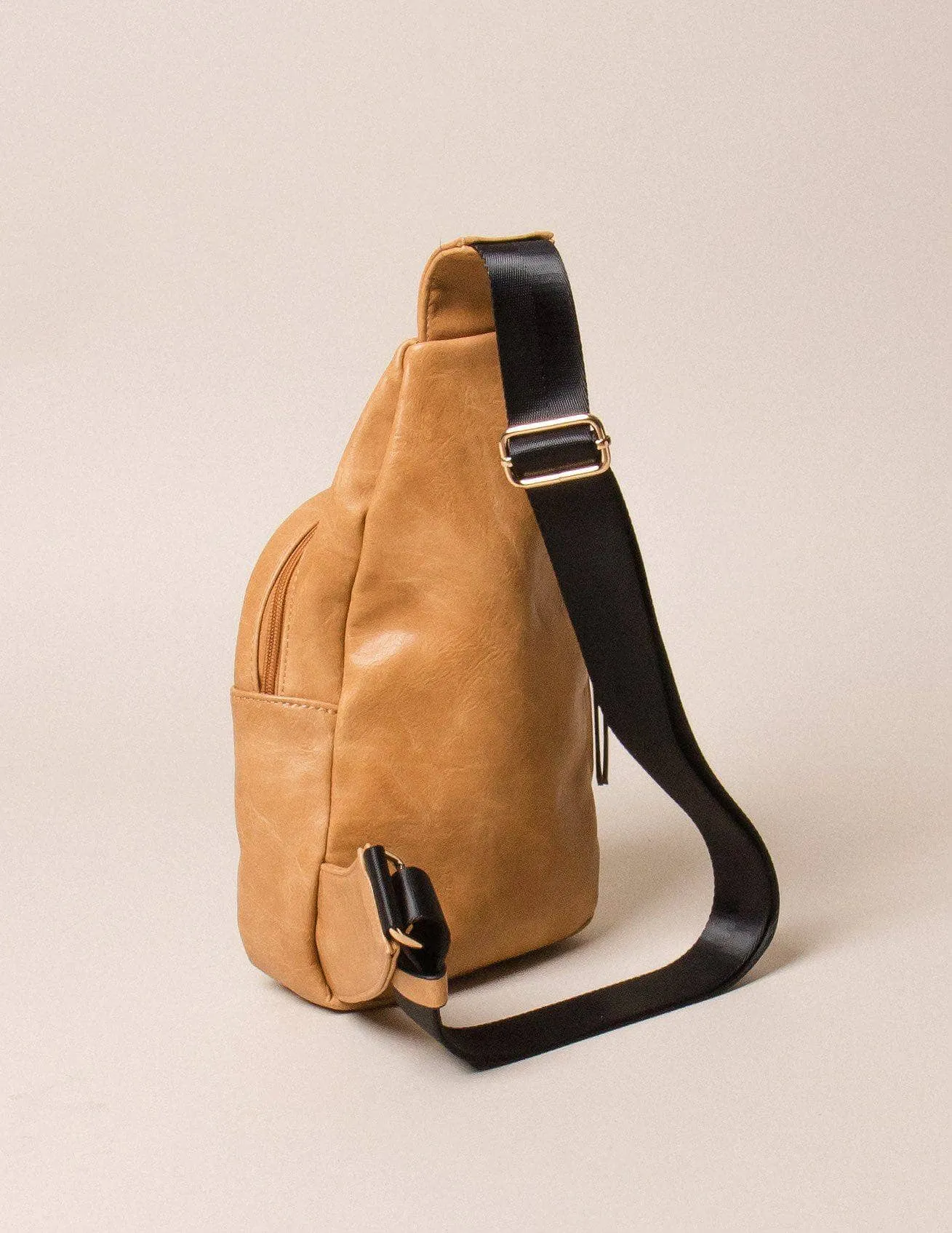 Vegan Leather Crossbody Shoulder Bag - Tan