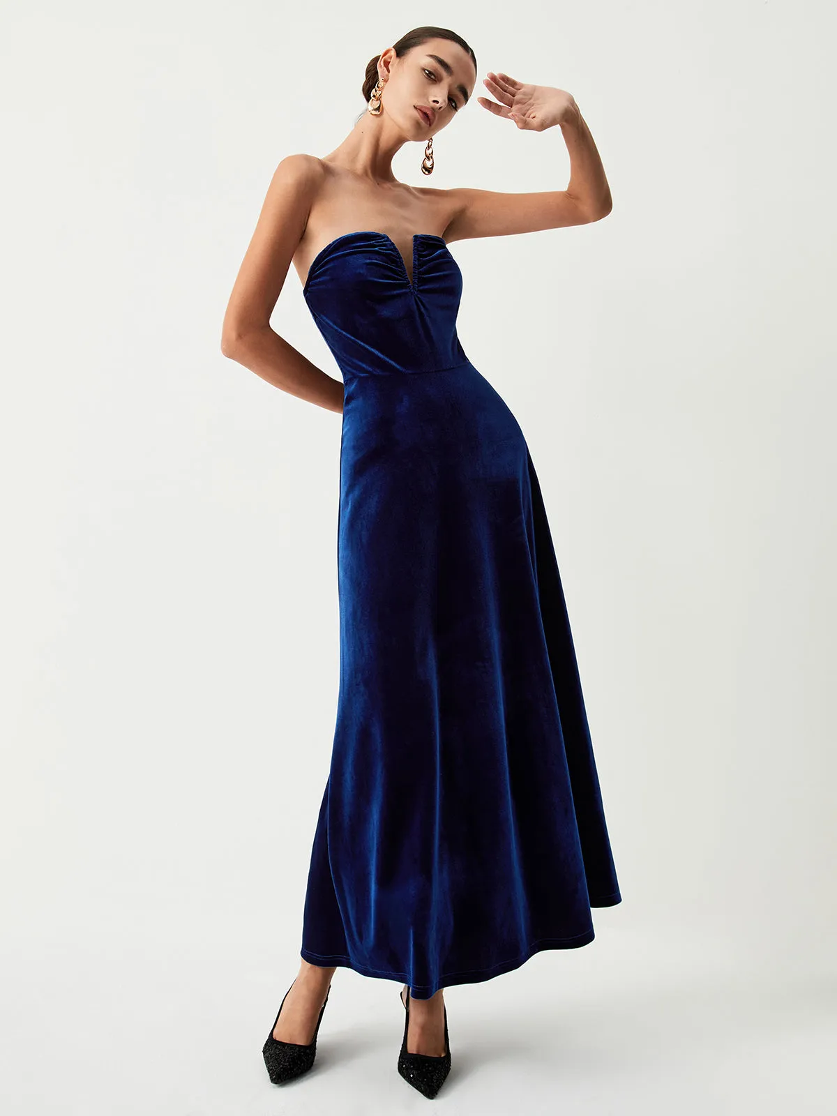 Velvet Bustier Graceful Tube Long Dress