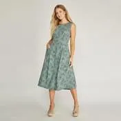 Verdigris Lily Print Fit and Flare Dress