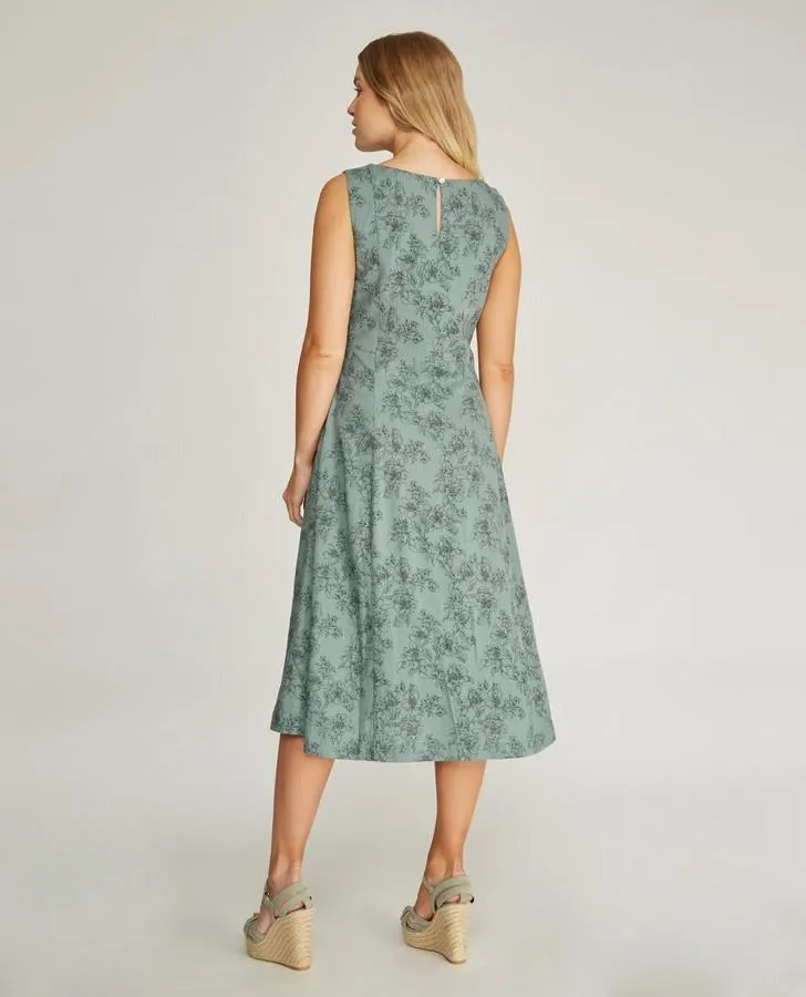 Verdigris Lily Print Fit and Flare Dress