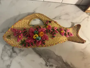 Vintage woven fish purse bag