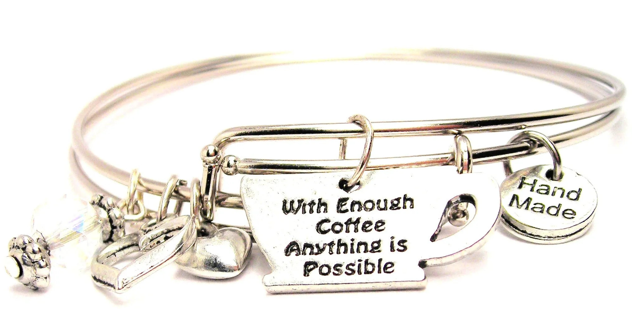 With Enough Coffee Anything Is Possible Expandable Bangle Bracelet Set