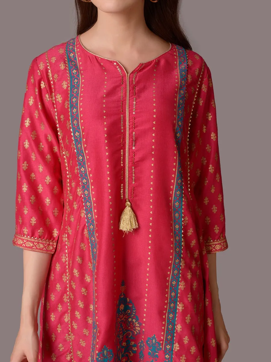 Women Fuchsia Ornamental Printed Kurta