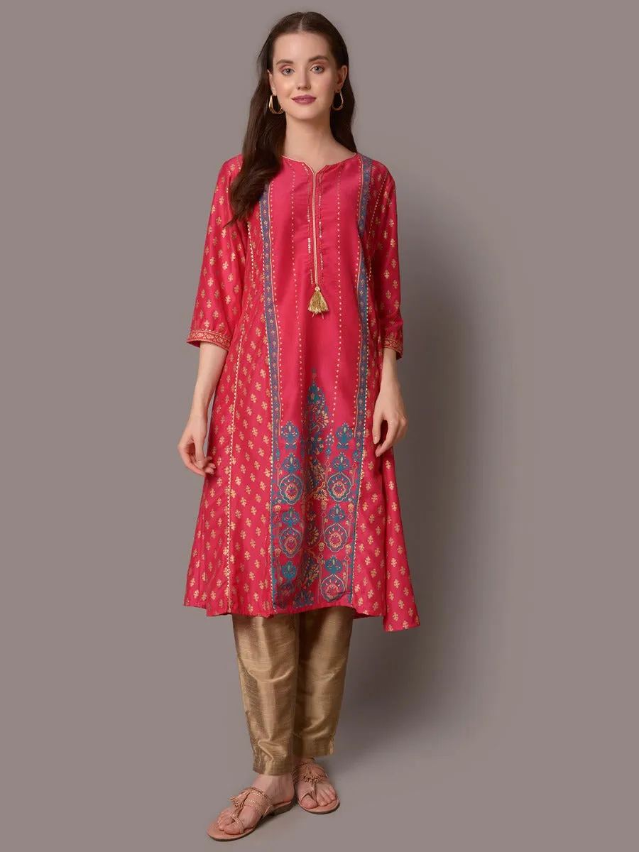 Women Fuchsia Ornamental Printed Kurta