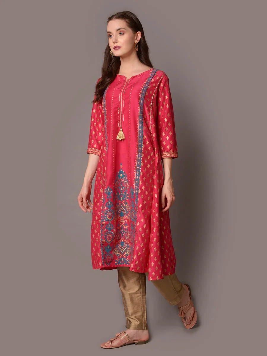 Women Fuchsia Ornamental Printed Kurta