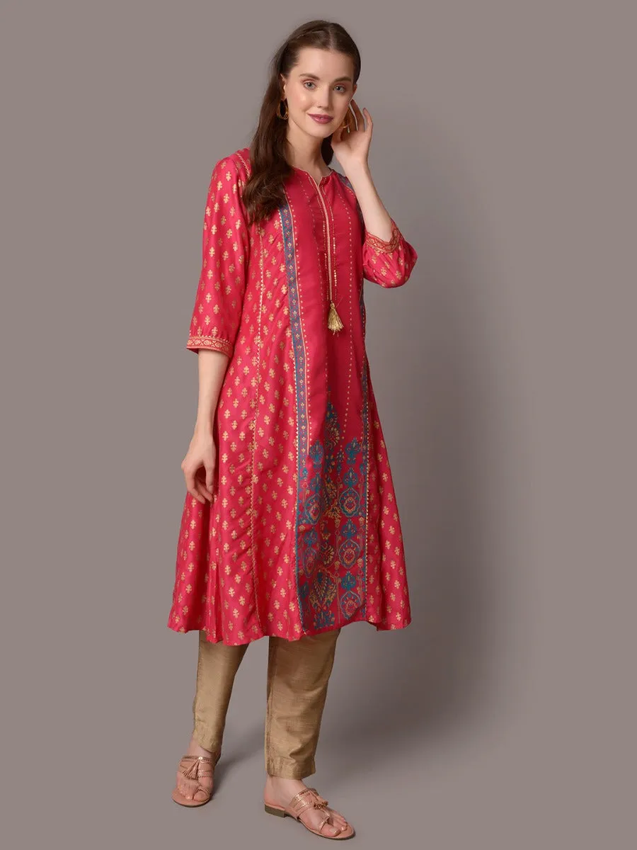 Women Fuchsia Ornamental Printed Kurta