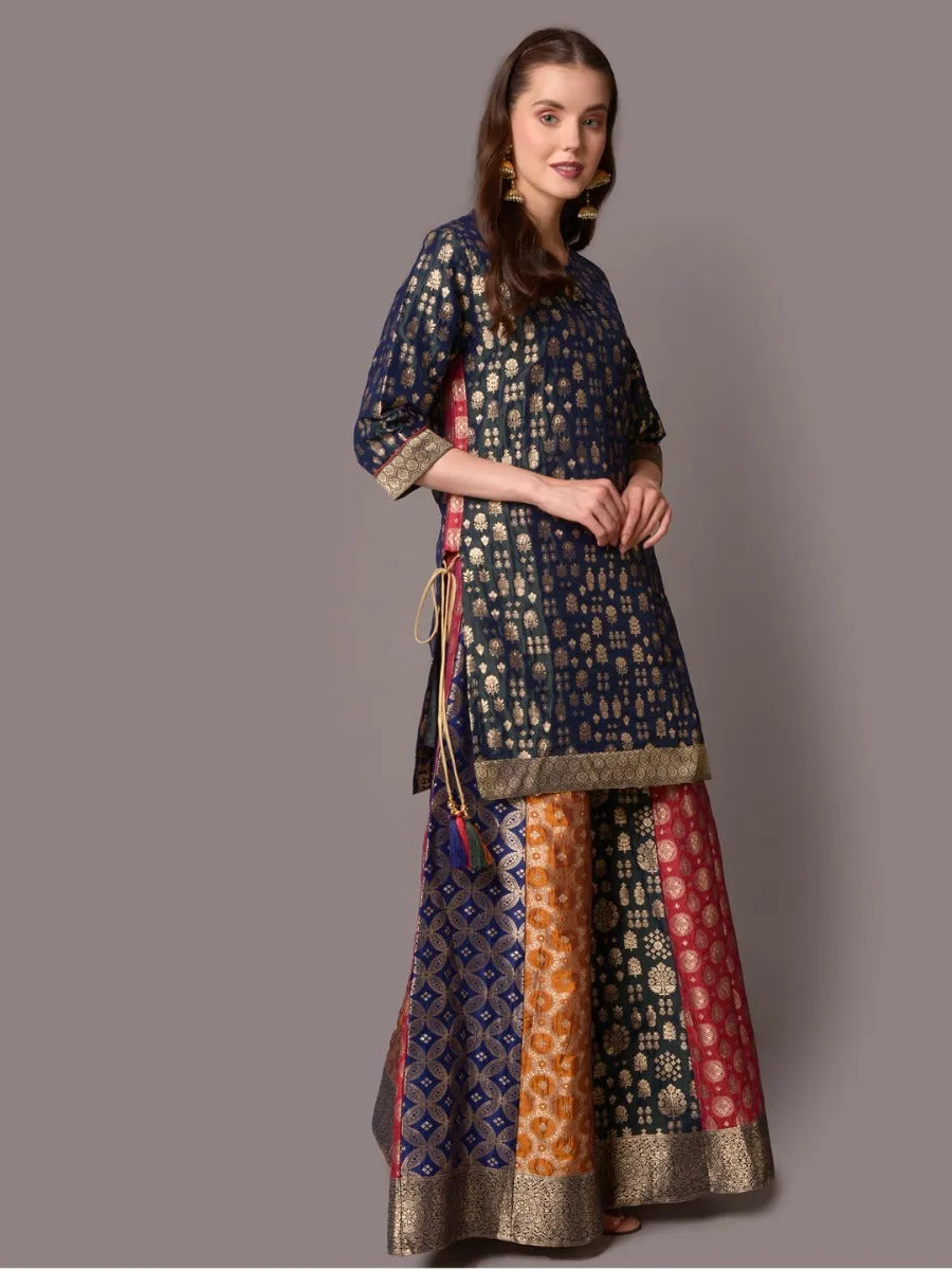 Women Green Ornamental Printed Kurta Skirt Dupatta