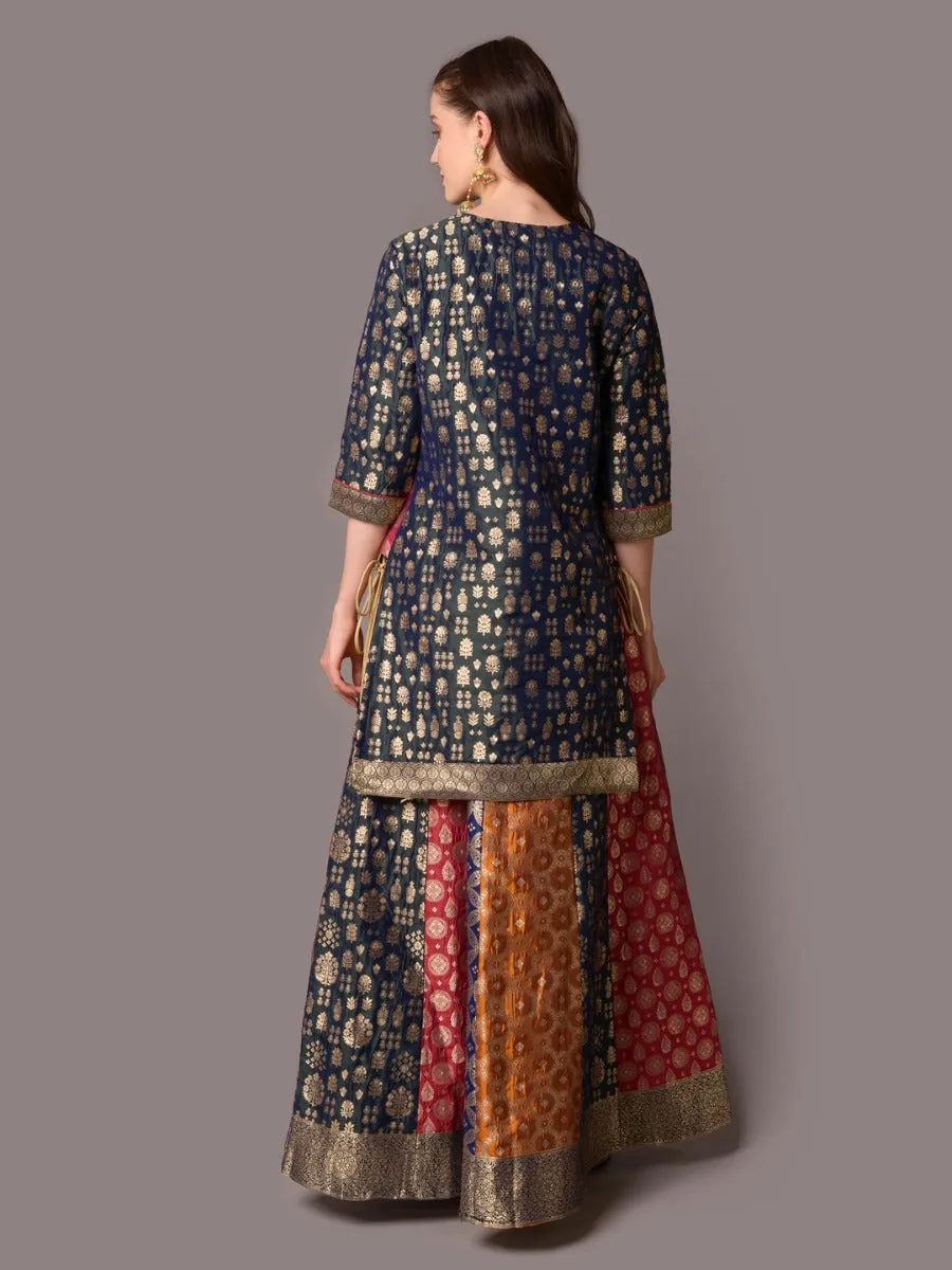 Women Green Ornamental Printed Kurta Skirt Dupatta