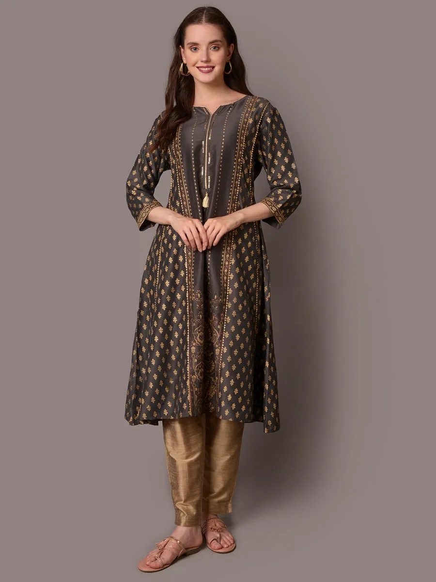 Women Grey Ornamental Print Kurta