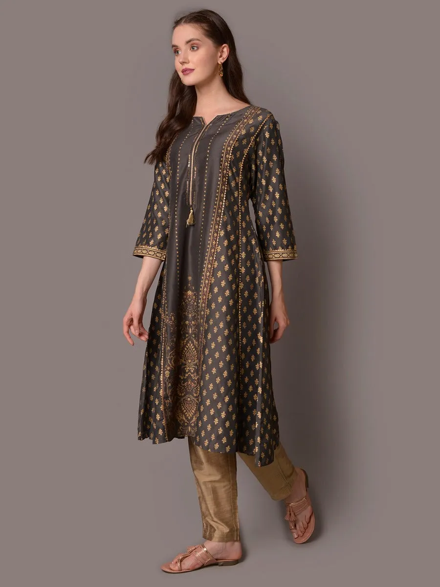 Women Grey Ornamental Print Kurta