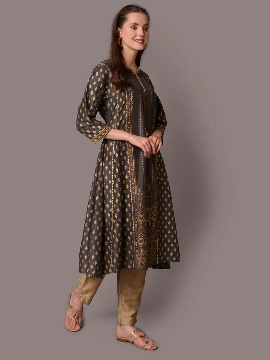 Women Grey Ornamental Print Kurta