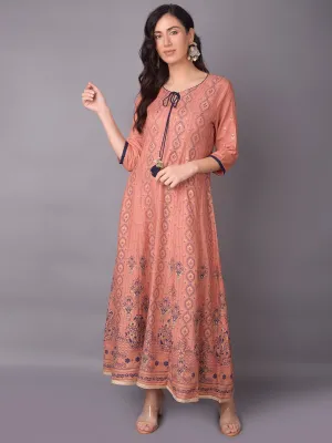 Women Peach Ornamental Printed Dress