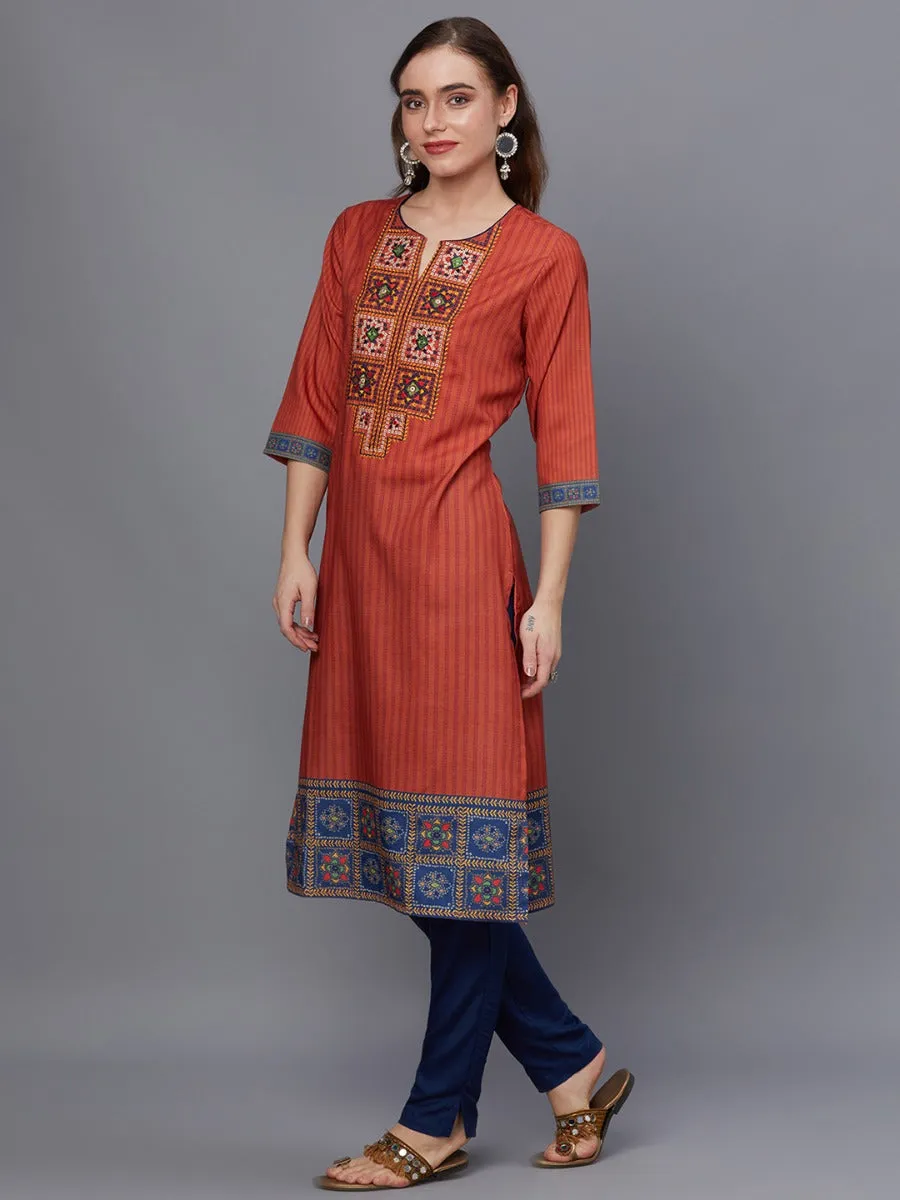 Women Rust Ornamental Print Kurta