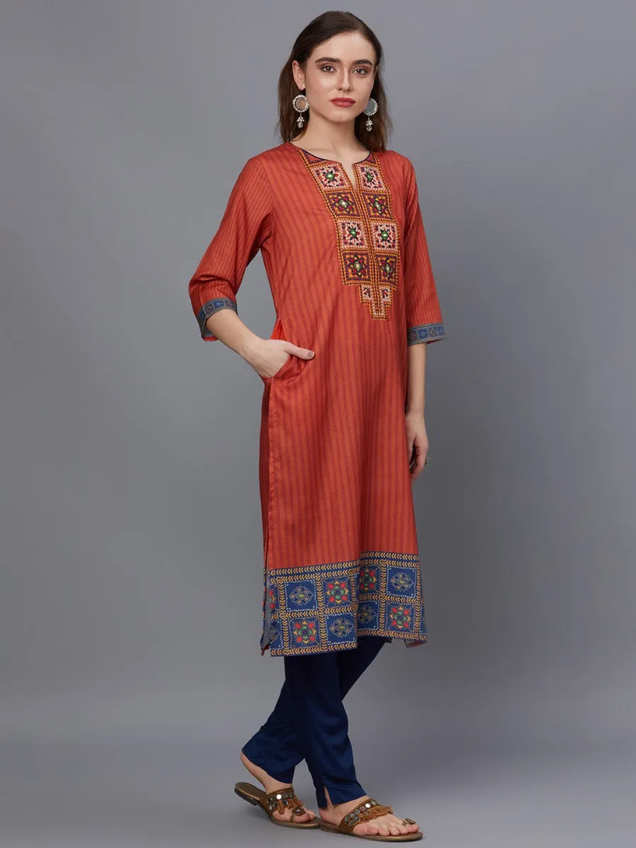 Women Rust Ornamental Print Kurta