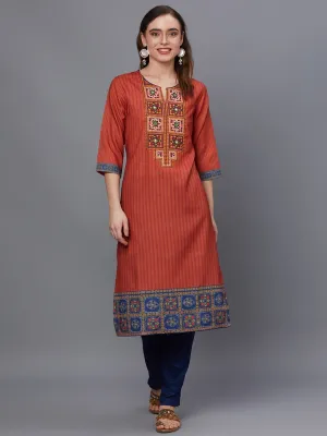 Women Rust Ornamental Print Kurta