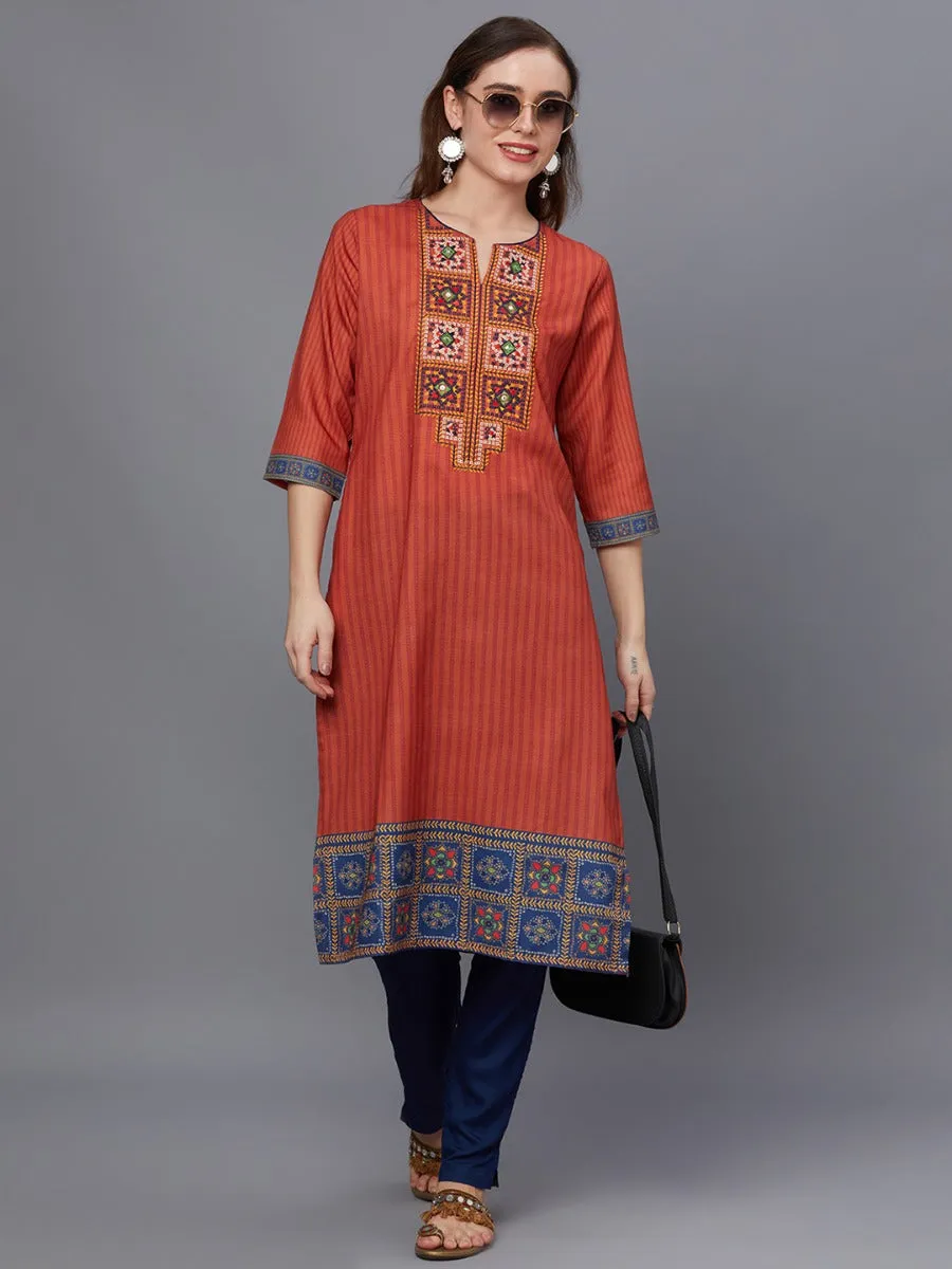 Women Rust Ornamental Print Kurta