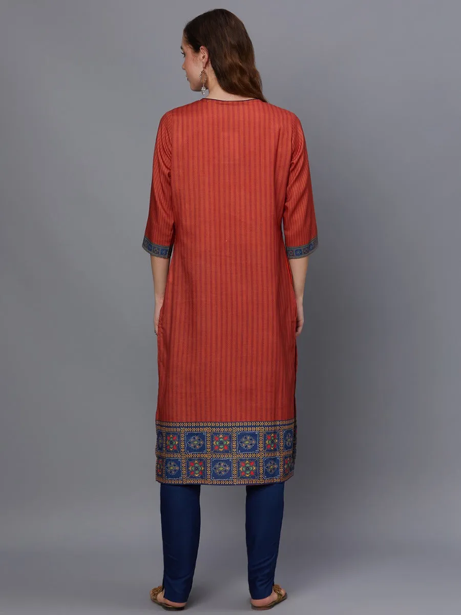 Women Rust Ornamental Print Kurta