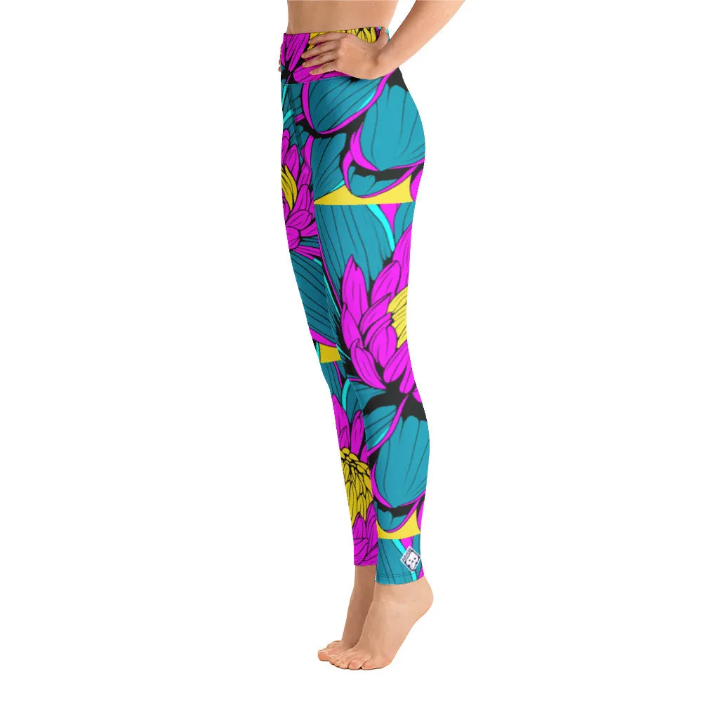 Women's Pop Art Yoga Pants - Roy Lichtenstein Inspired Dahalia Print 001