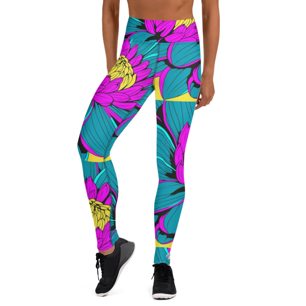 Women's Pop Art Yoga Pants - Roy Lichtenstein Inspired Dahalia Print 001