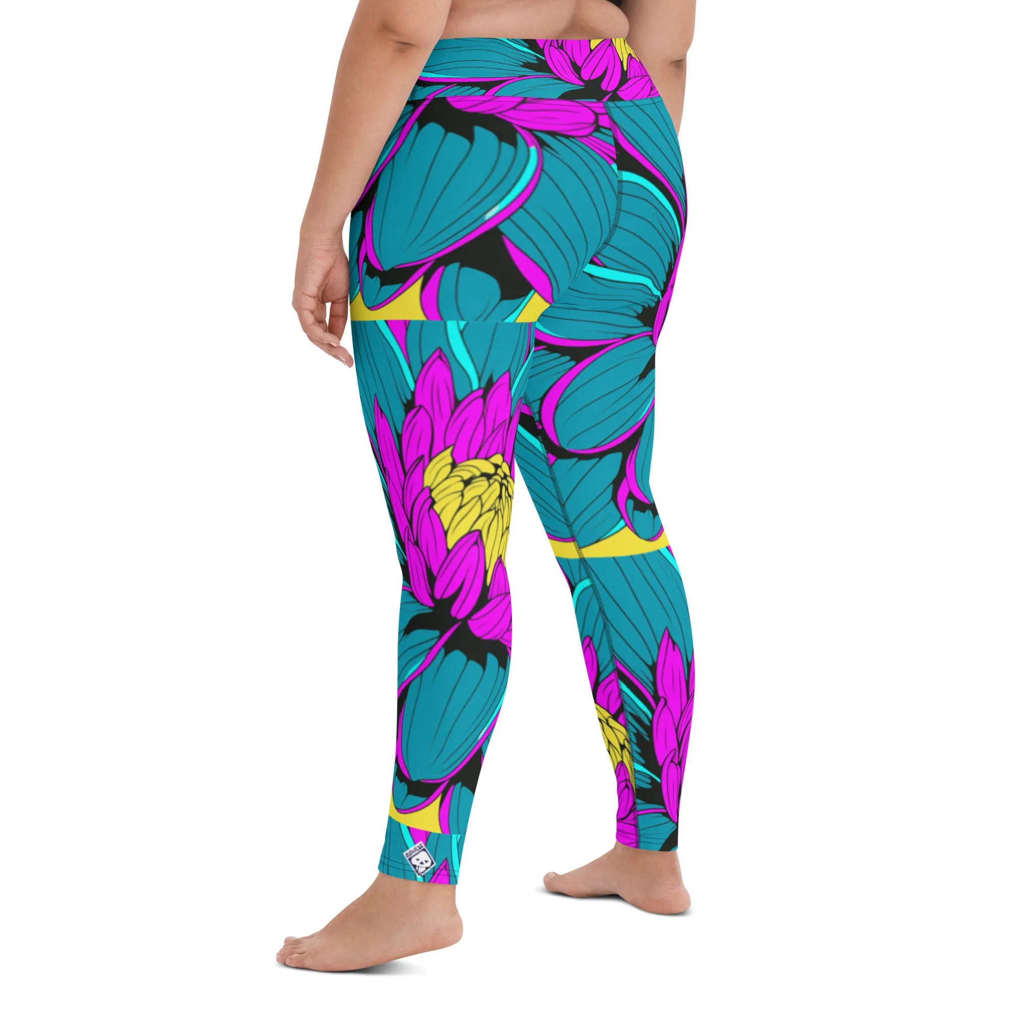 Women's Pop Art Yoga Pants - Roy Lichtenstein Inspired Dahalia Print 001