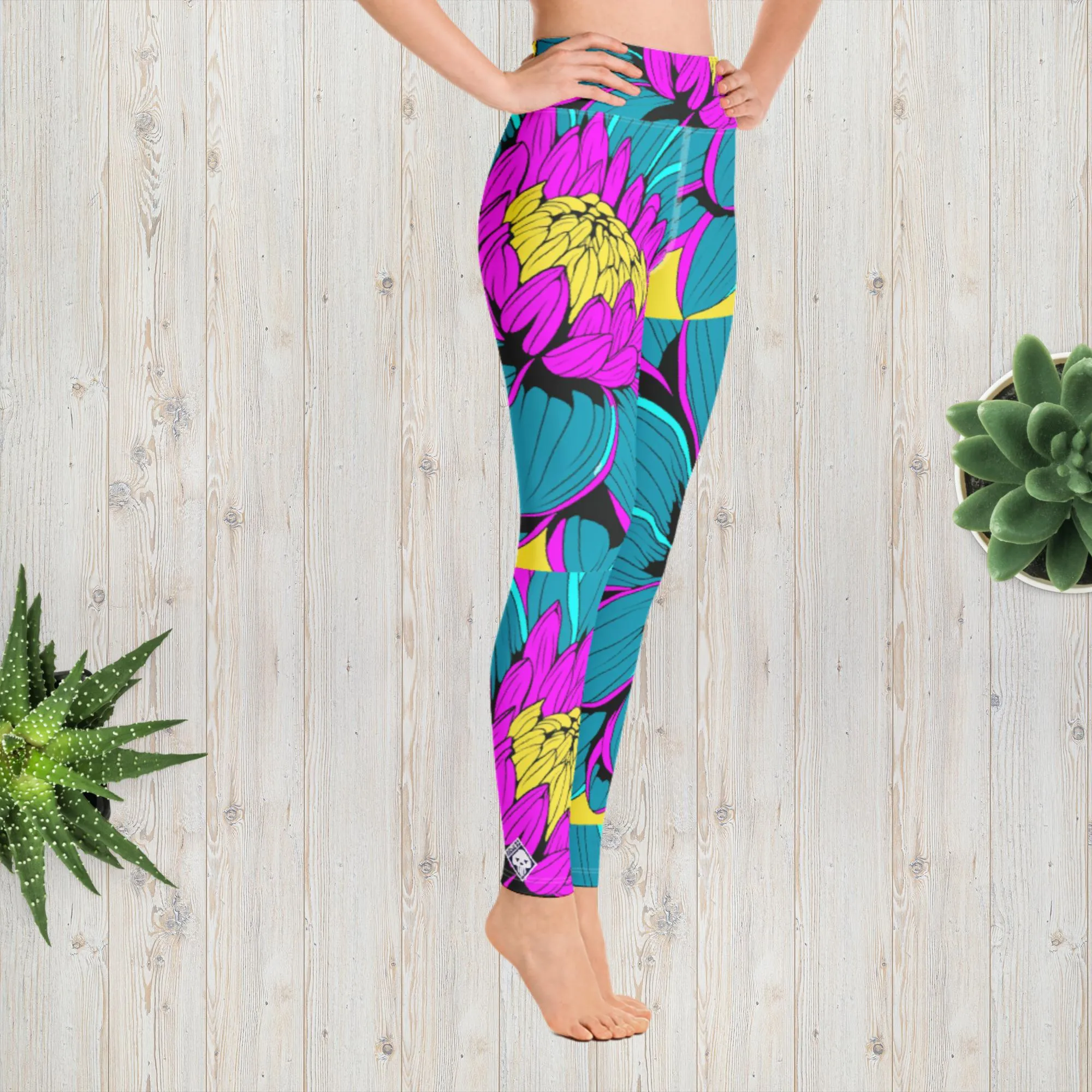 Women's Pop Art Yoga Pants - Roy Lichtenstein Inspired Dahalia Print 001