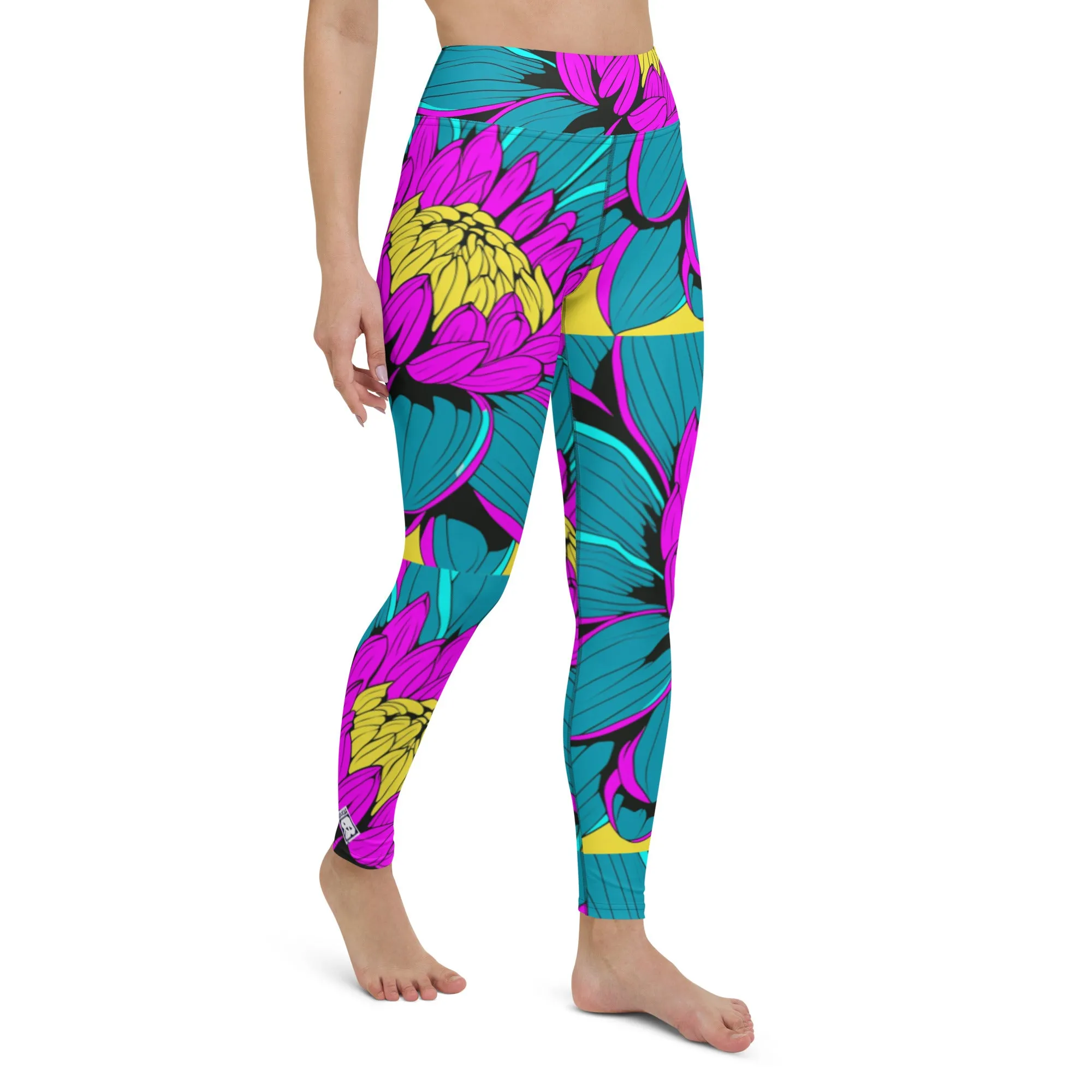 Women's Pop Art Yoga Pants - Roy Lichtenstein Inspired Dahalia Print 001