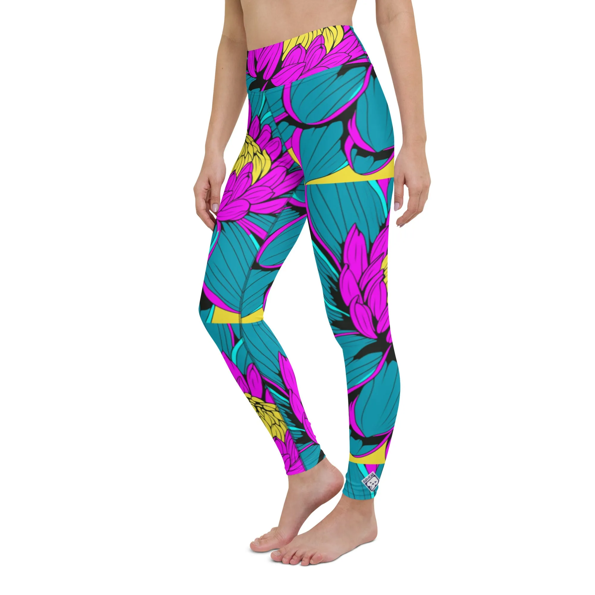 Women's Pop Art Yoga Pants - Roy Lichtenstein Inspired Dahalia Print 001