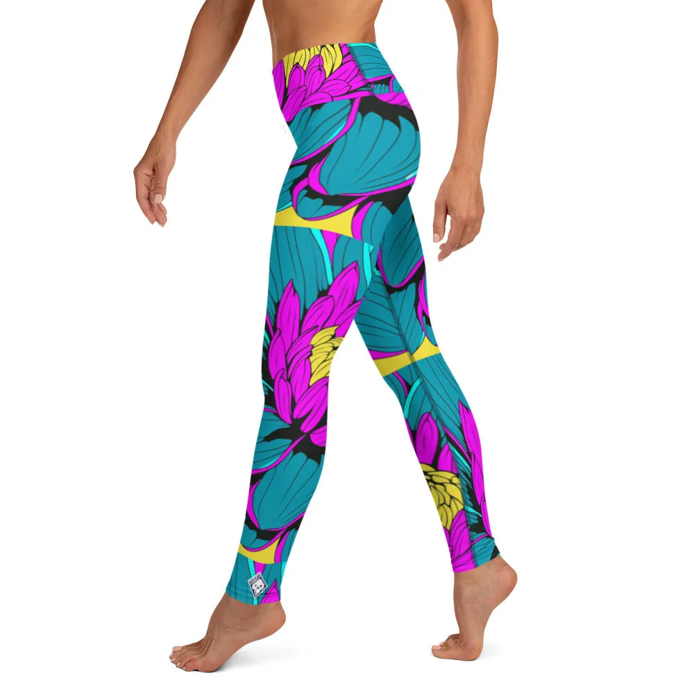 Women's Pop Art Yoga Pants - Roy Lichtenstein Inspired Dahalia Print 001